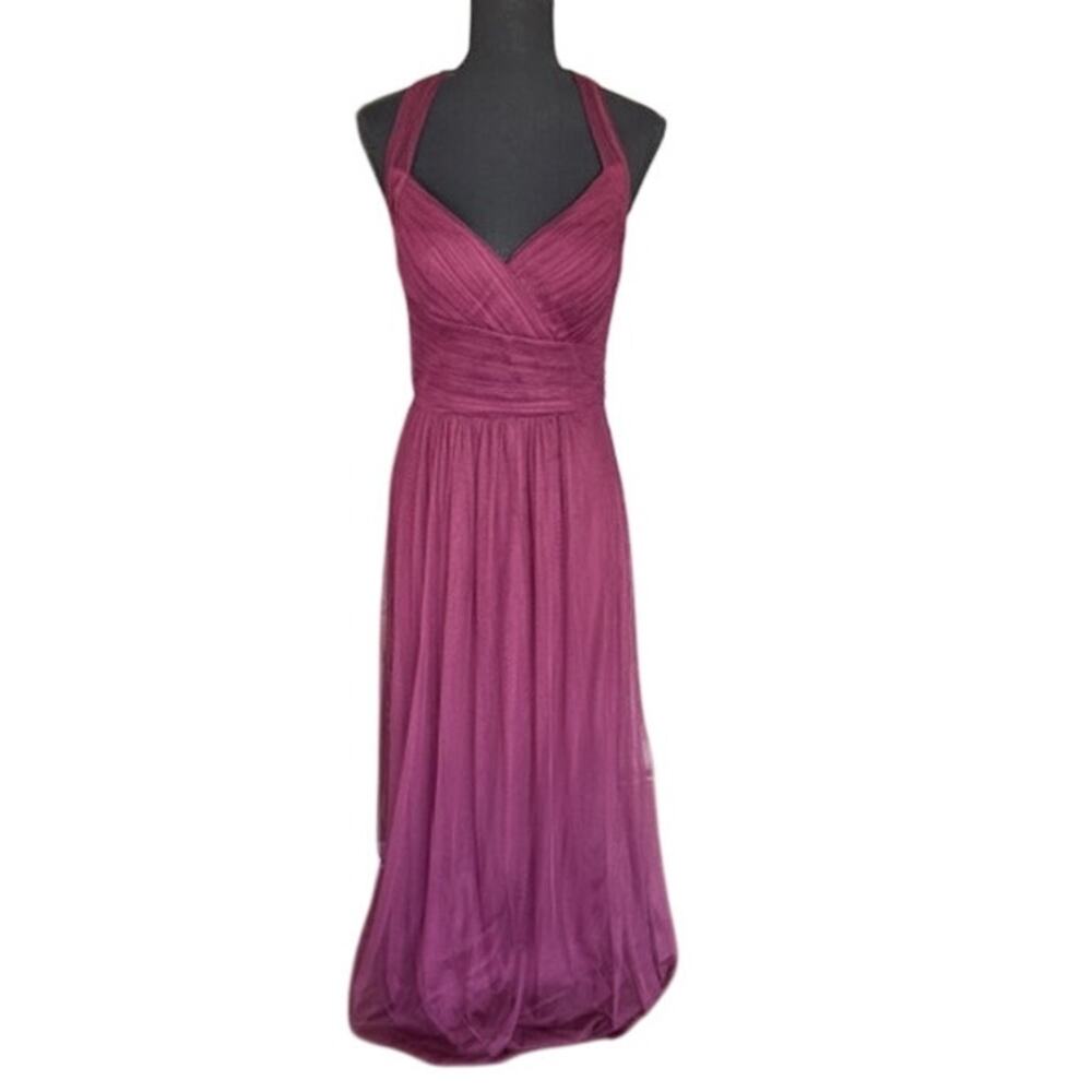 LEVKOFF Burgundy Chiffon Bridesmaid Dress Size 6 Formal Maxi - Picture 2 of 7